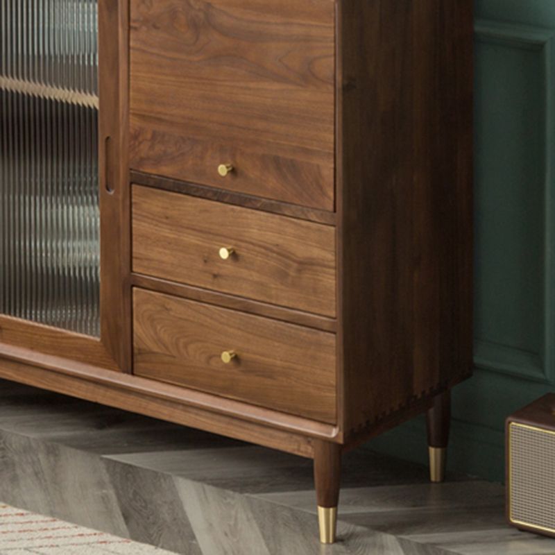 Modern Glass Doors Solid Wood Sideboard Cabinet with Cabinets and Drawers