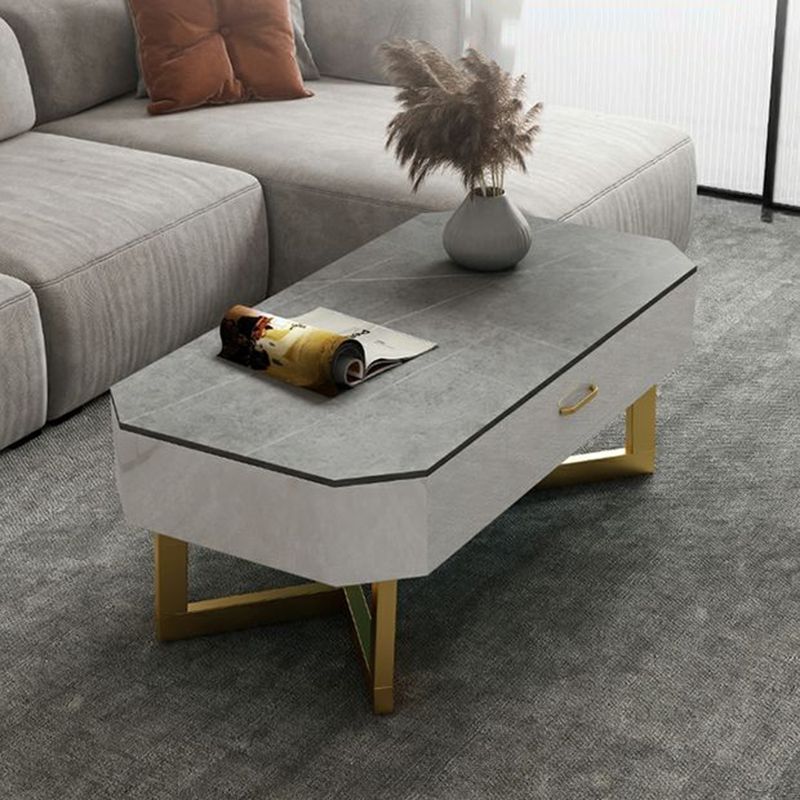17.7" Tall Modern Metal Sled Base Slate Rectangular Top Coffee Table with Drawers