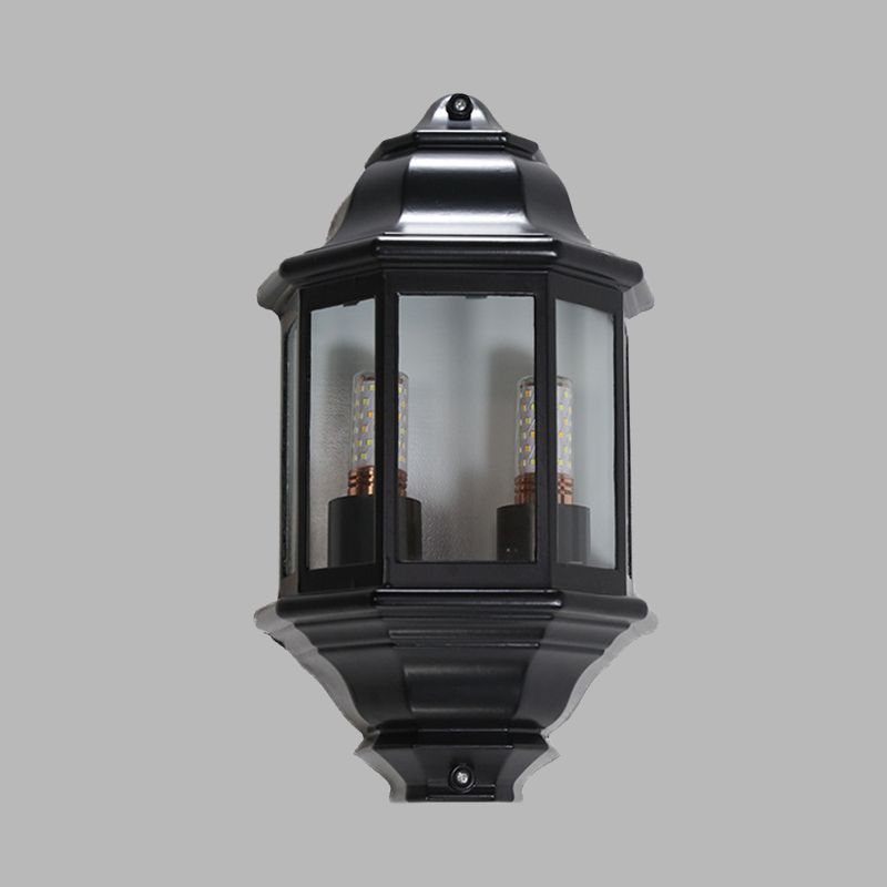 Black/White Geometric Wall Mounted Light Lodges Clear Glass 2-Bulb Corner Outdoor Surface Wall Sconce