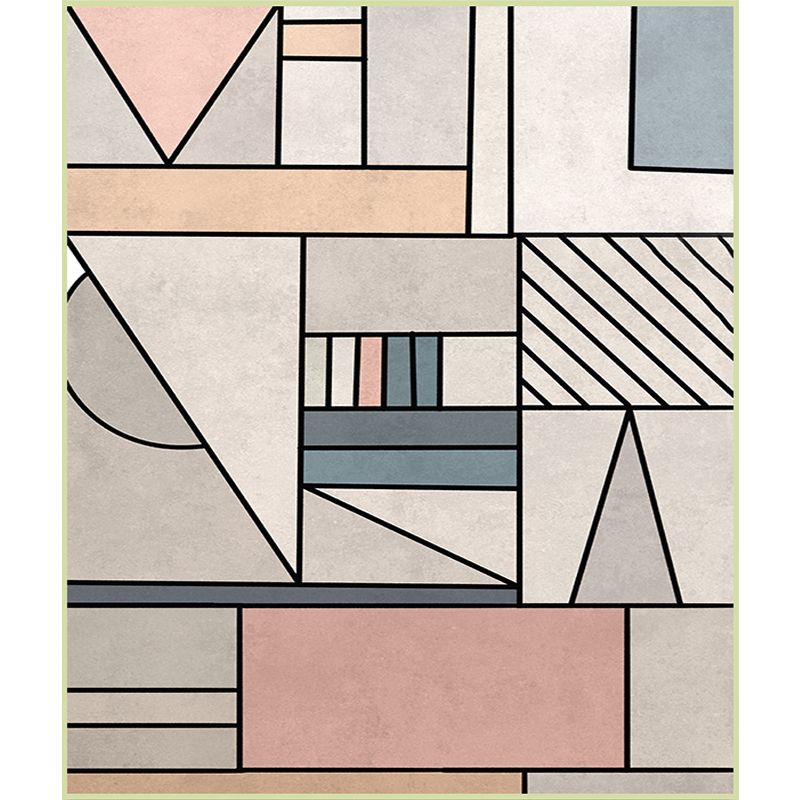 Modern Living Room Rug in Ivory Geometric Colorblock Print Rug Polyester Anti-Slip Backing Washable Area Rug