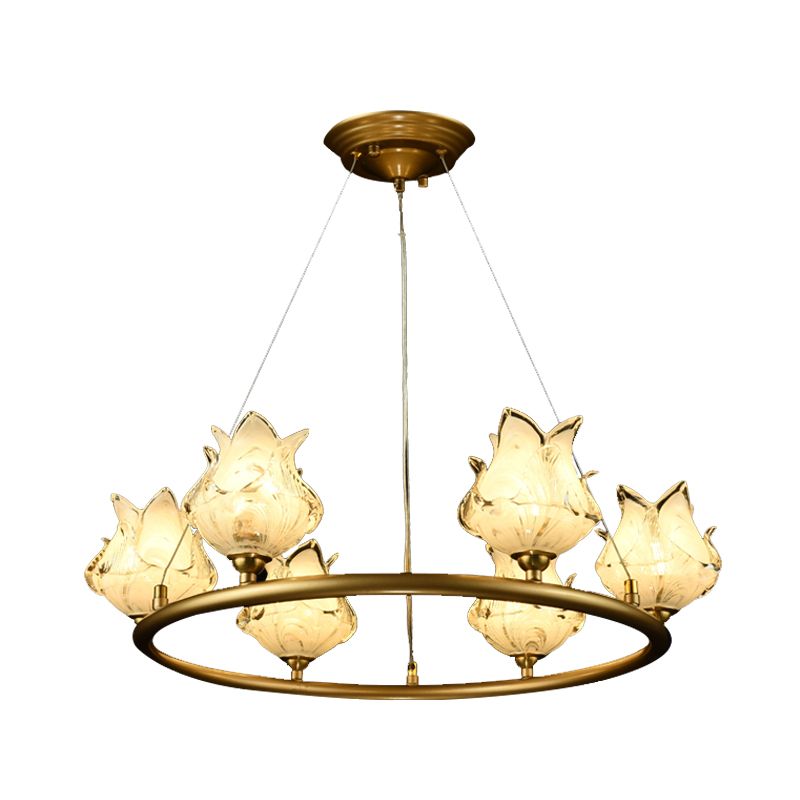 Roue en verre transparent lustre léger traditionalisme 6 ampoules suspendues à la chambre LED