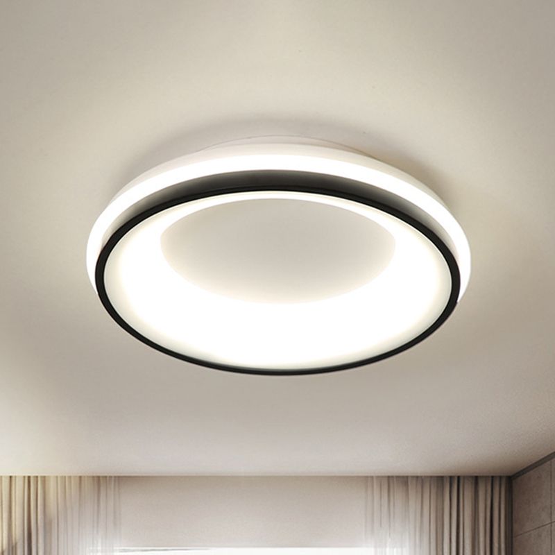 Nordic Drum Flush Mount Light Metallic Black LED Ceiling Light Fixture, Warm/White Light/Remote Control Stepless Dimming