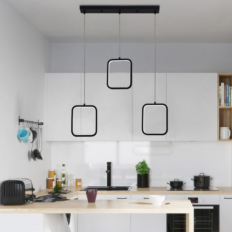 Square/Circle Cluster Pendant Modernism Acrylic 3 Lights Black/White Pendant Ceiling Light in Warm/White Light with Round/Linear Canopy