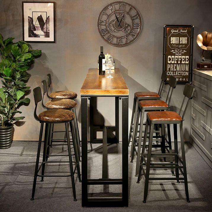 Rectangle Pine Wood Top Bistro Table Industrial Bar Table with Trestle Base