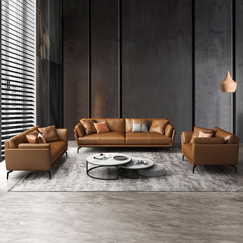 Contemporary Pillow Top Arm Seating Cushions with Pillows Sofa in Orange