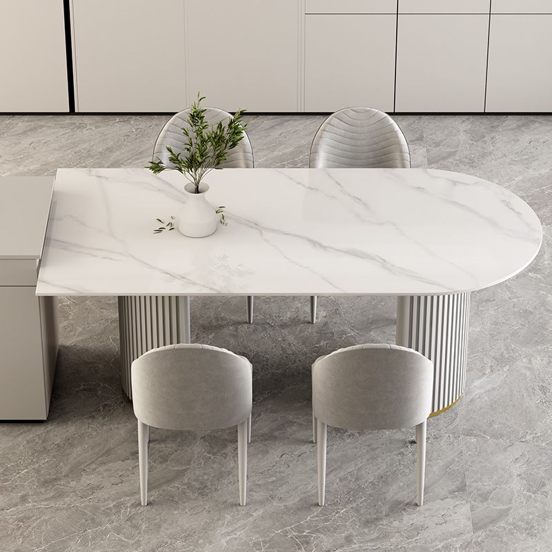 Gratis vorm gesinterde stenen eettafel luxe tafel met dubbele voetstuk