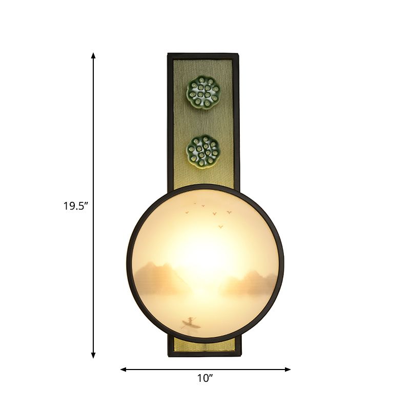 Acrylique Routed Moon and Lake Mural lampe orientale LED Éclairage mural noir