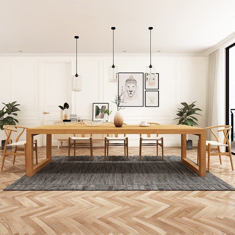 Modern Solid Wood Dining Site Table Rectangle Sled Base Dining Table in Natural