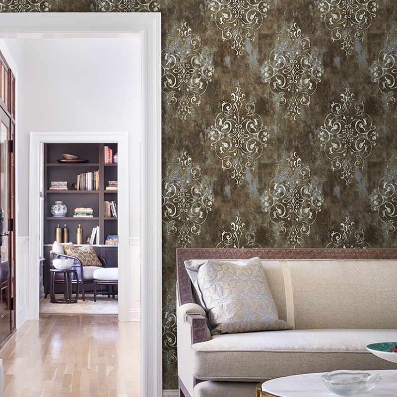 Dress Shop and Coffee Room Wallpaper with Damascus Brown Traditional Harlequins and Floral, 17.5" * 19.5', Self-Adhesive