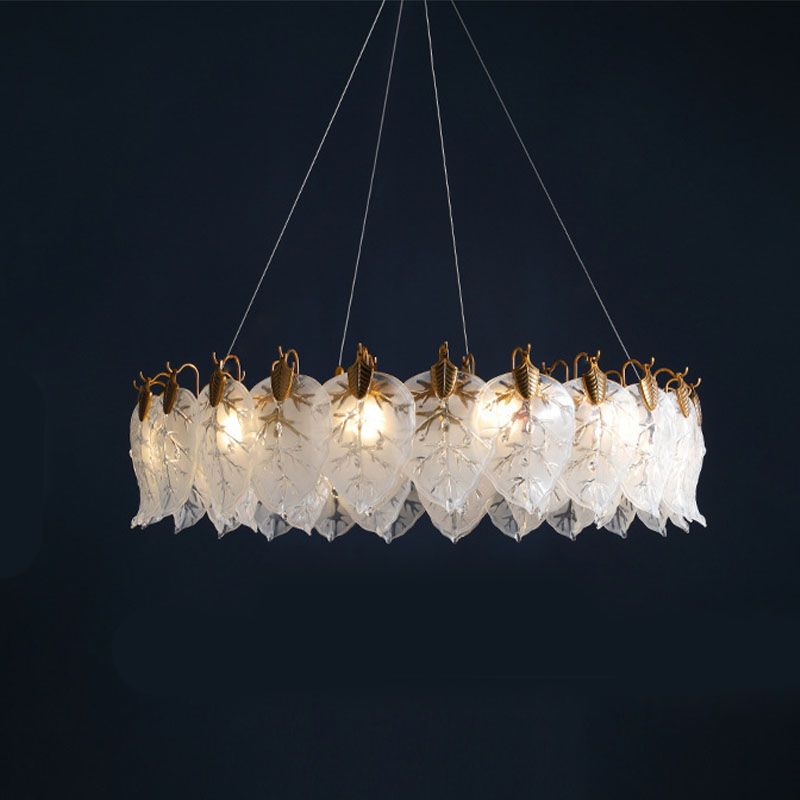 Leaf Chandelier Light Fixture Modern White Glass Pendant Lighting for Restaurant