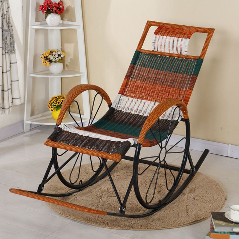 Modern Spindle Rocking Chair Metal Frame Woven Rope Rocker Chair for Home