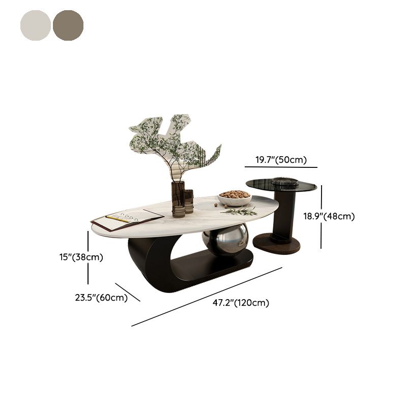 14"H Glam Coffee Table Slate Oval Pedestal Coffee Cocktail Table
