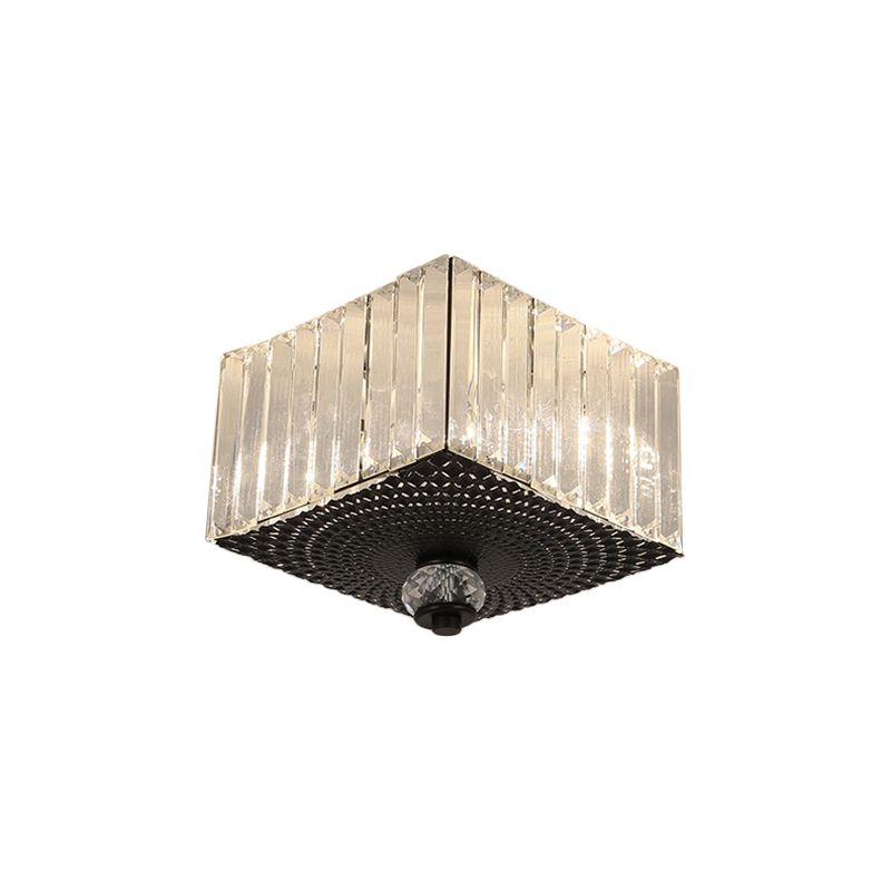 2 Heads Flush Light Fixture with Round/Square Shade Clear Crystal Modern Corridor Ceiling Mount in Black