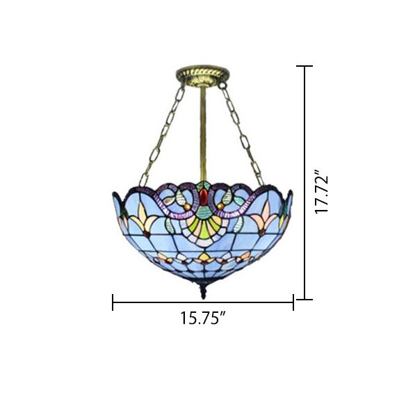 Plafonniers LED pour chambre à coucher, semi-encastré, dôme vers le haut, avec abat-jour en vitrail, style victorien
