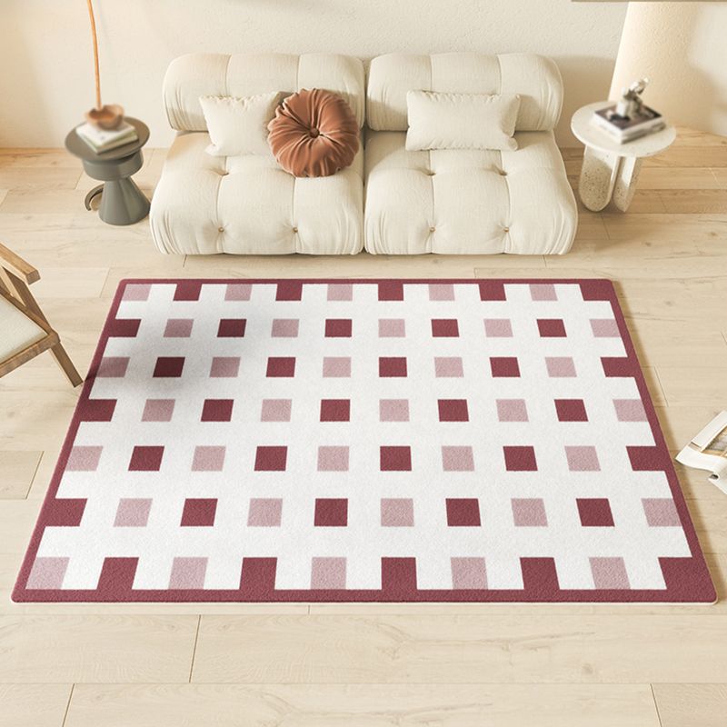 White Tone Simplicity Area Rug Polyester Buffalo Check Rug Non-Slip Backing Indoor Rug for Bedroom