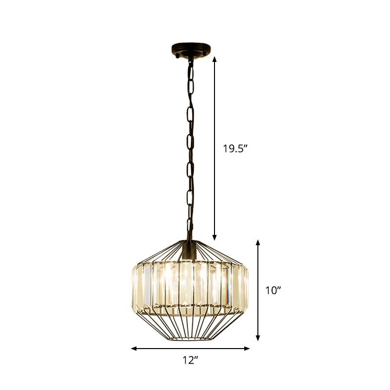 Geometric Crystal Block Hanging Lighting Modern 1 Head Black Ceiling Pendant Lamp