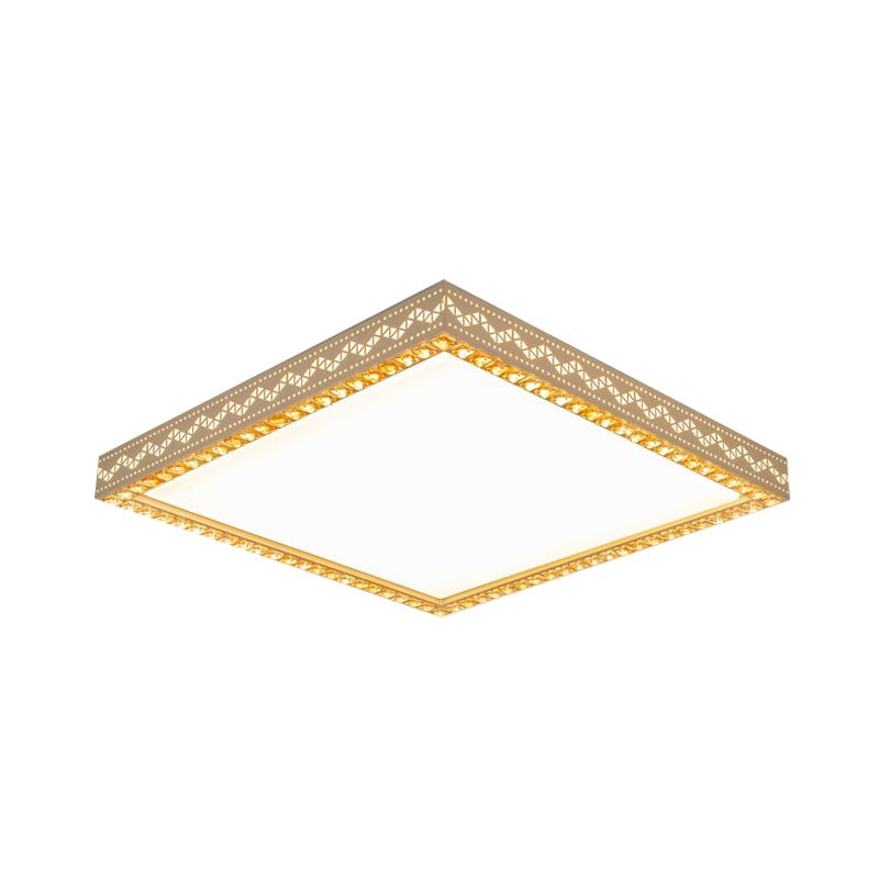 Squared Ceiling Flush Mount Minimalism Metallic LED White Flush Lamp Fixture with Crystal Block Deco