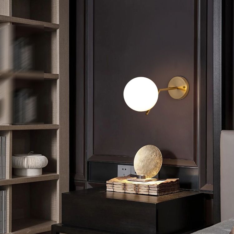 Living Room Wall Lamp Modern Style Brass Wall Sconce with White Glass Ball Shade