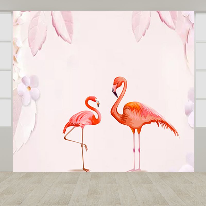 Pastel Color Flamingos Wall Mural Moisture-Proofing Tropical Bathroom Wall Covering