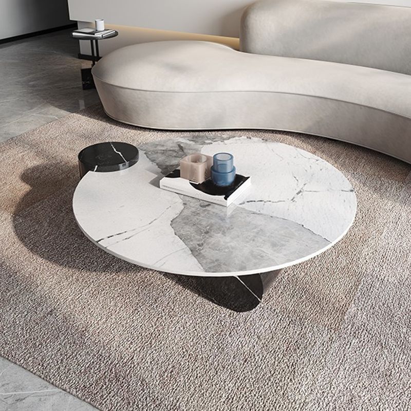 Modern Style Slate & Glass Round Coffee Table with White Base and Black/white Top