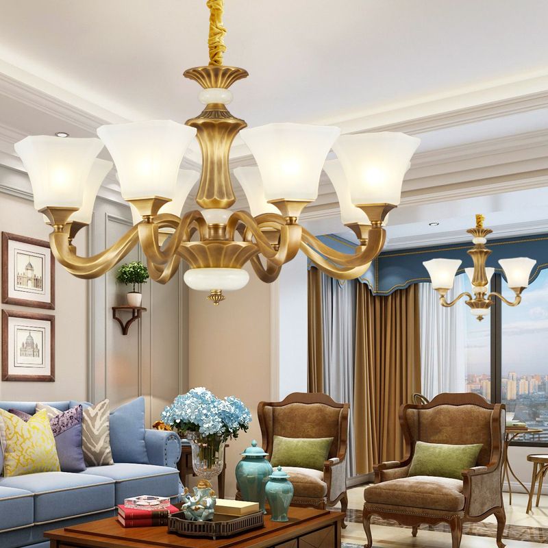 Bell Glass Chandelier Hanging Light Fixture Antique Living Room Chandelier Light Fixtures