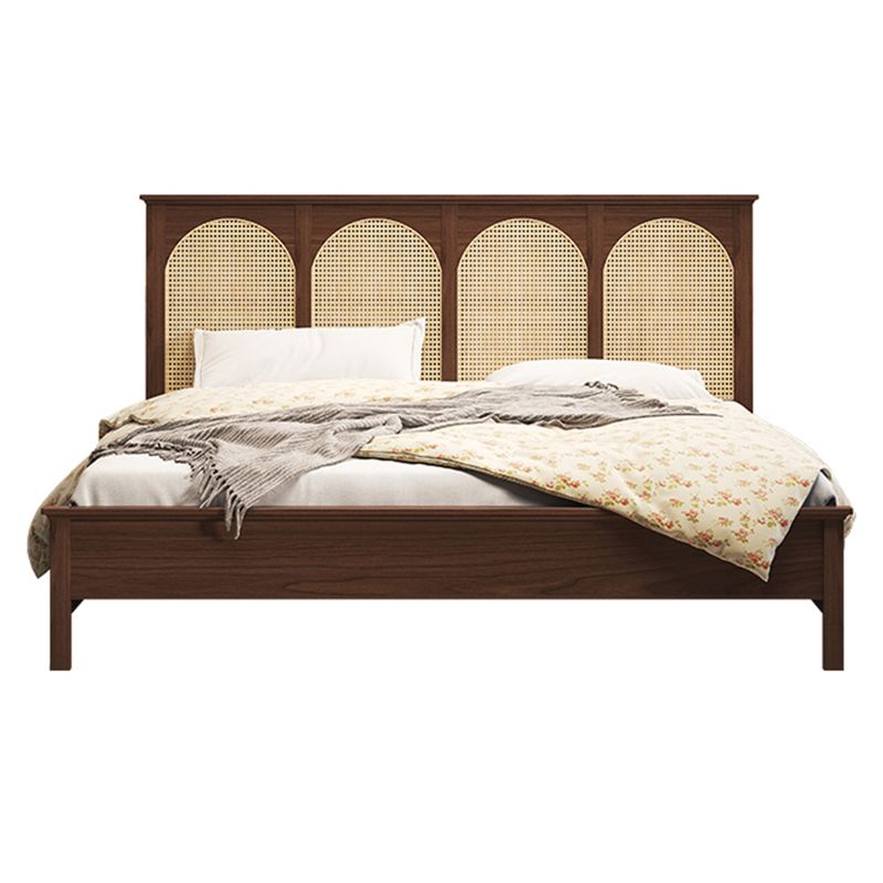 Queen Size Solid Wood Bed Frame Tropical Rattan Panel Bed in Ash