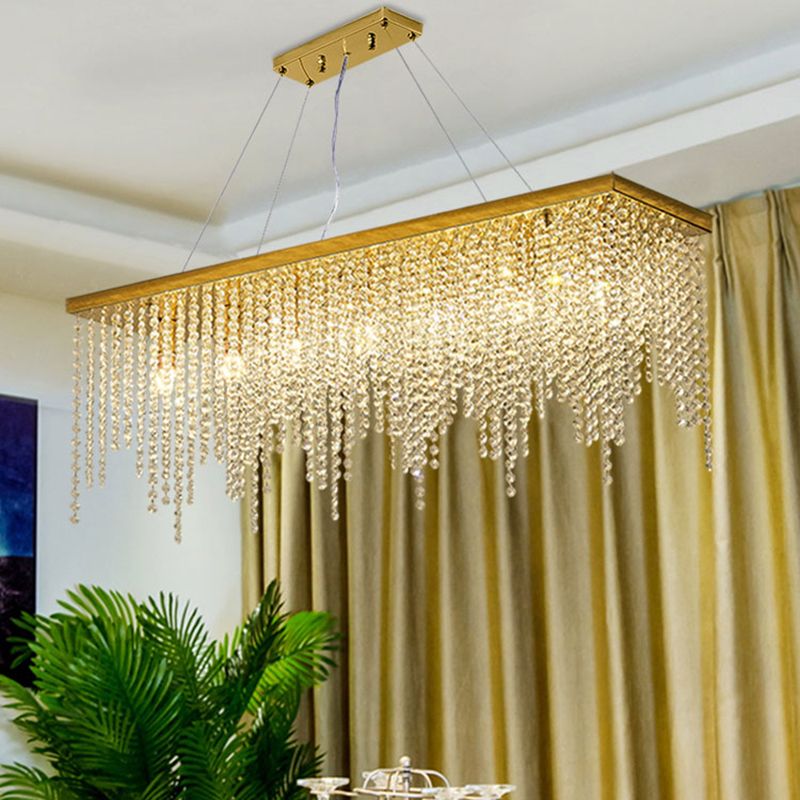 Rectangular Island Light Fixture Modern Crystal Dinning Room Island Pendant Light in Gold