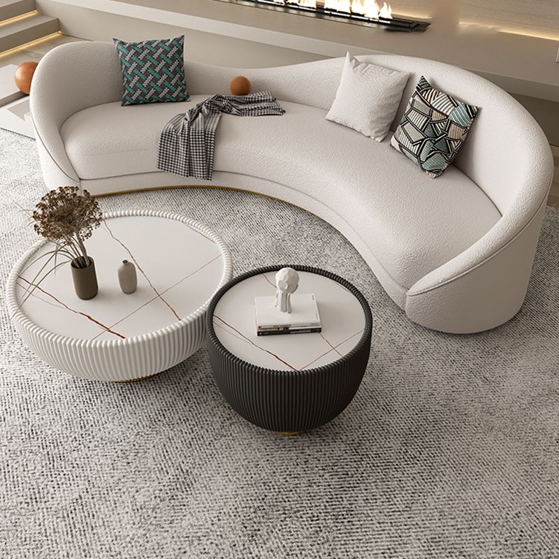 Northern European Curved Sofa 31.5" High Wool Settee in Beige
