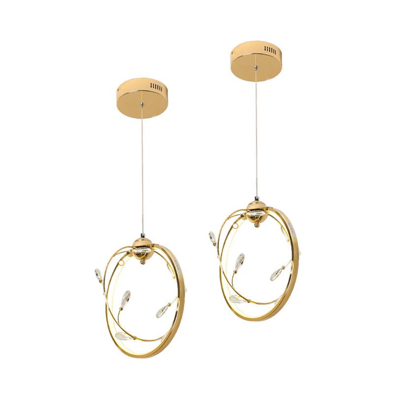 Lámpara colgante de metal círculo modernismo LED colgante de oro con acento de cristal K9