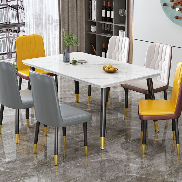 Mesa de forma rectangular estándar glamorosa mesa de comedor de cocina de piedra sinterizada con 4 patas base