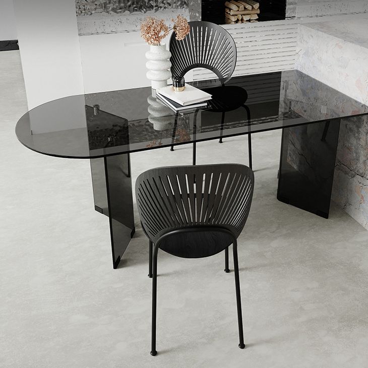 Free Form Tempered Glass Table for Restaurant Modern Table with Double Pedestal