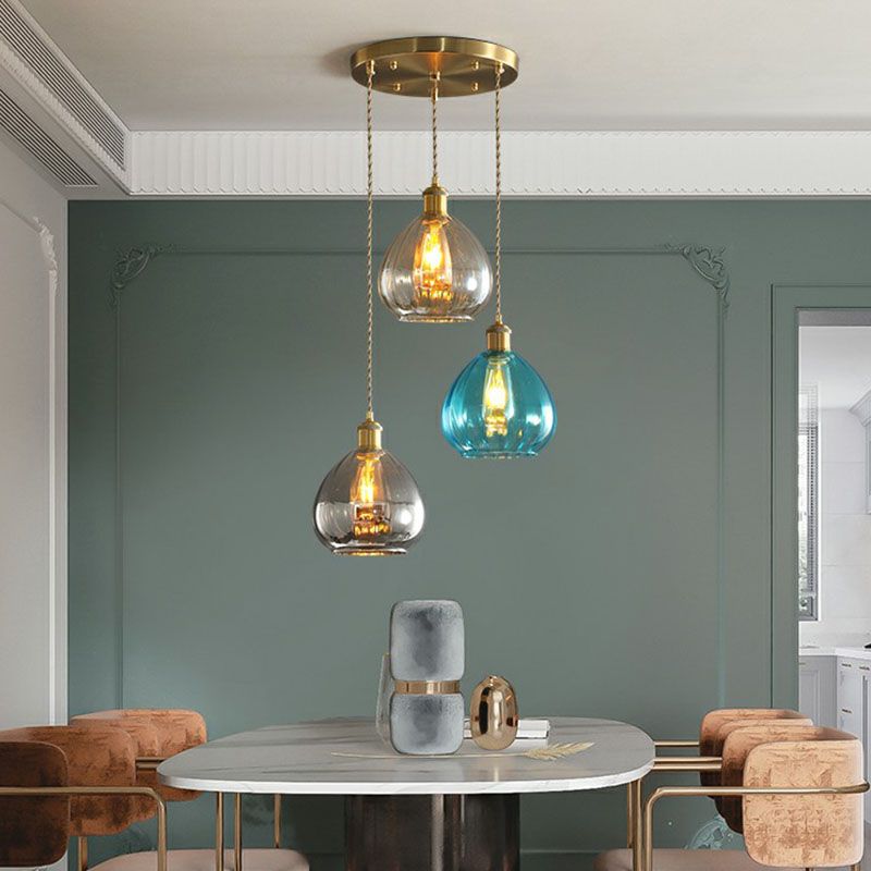 Traanvormige glazen cluster hanger postmoderne 3 lichten messing afwerking hangende lamp