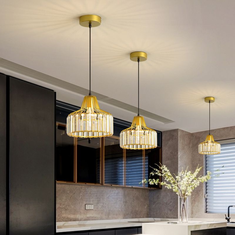 Modern Style Cylindrical Shape Hanging Light Crystal 1 Light Hanging Lamp for Bedroom