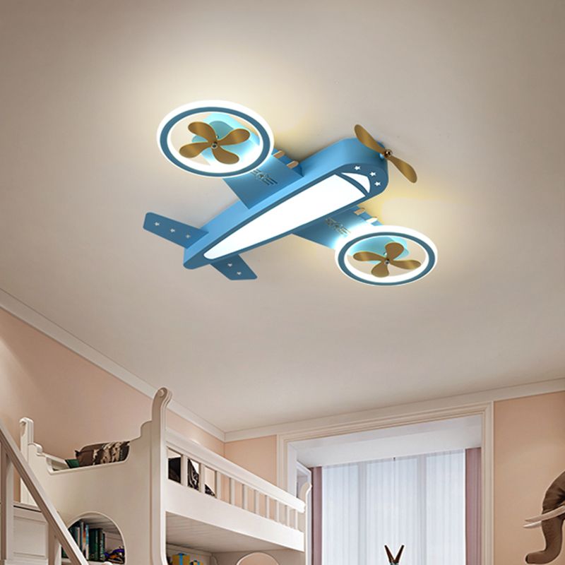 Blue Aircraft Massimale Montato Light Cartoon LED Acrilico Flushmount Lighting for Kids Room