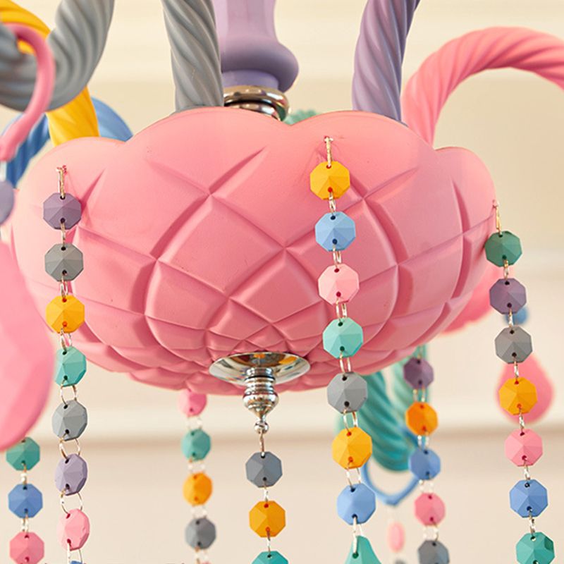 Bedroom Macaron Pendant Light in Modern Creative Style Wrought Iron Chandelier with Crystal Decoration