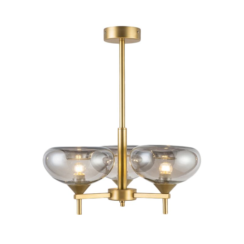 Dome Hanging Chandelier Modern Smoke Glass 3 Heads Dining Room Ceiling Suspension Lamp