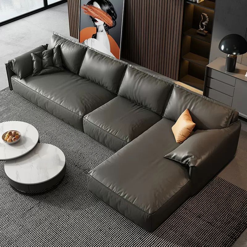 Genuine Leather Sectionals 70" Wood Stationary Sectionals in Black