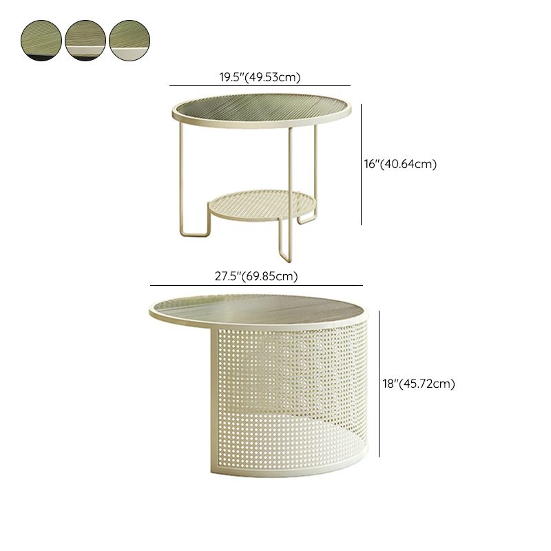 Round GlassCoffee Table Tropical No Distressing Coffee Table Set with Shelf