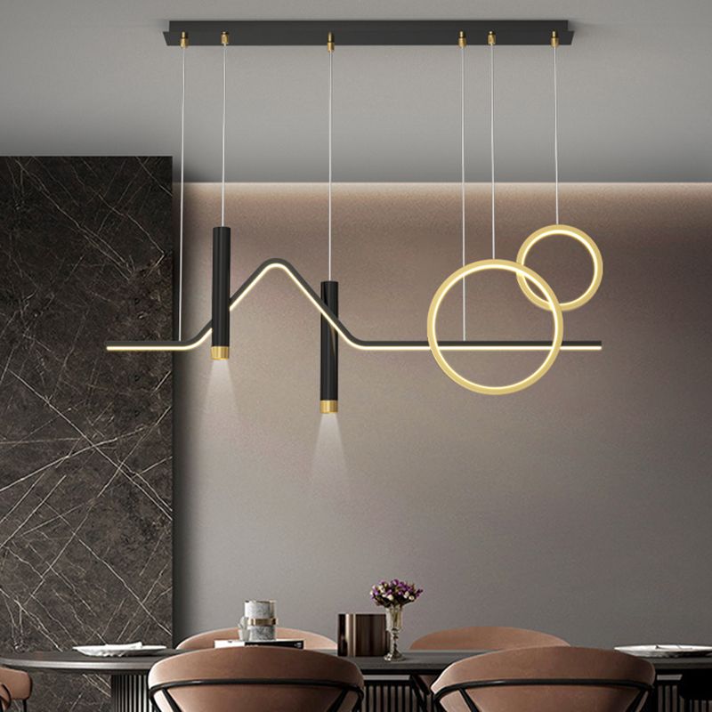Luce a ciondolo a Linear Isola LED in ferro battuto in moderna luce gel di silice in stile di lusso in nero e oro