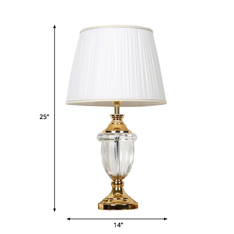 Abat-jour plissé pour chambre à coucher, lampe de Table rurale élégante à ampoule unique, lampe de chevet blanche avec décoration en cristal clair