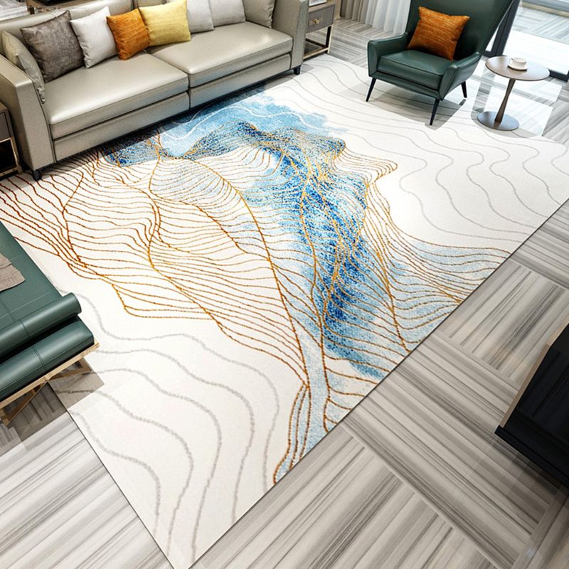 Grey Modern Rug Polyester Abstract Pattern Area Carpet Stain Resistant Area Rug for Home Decor