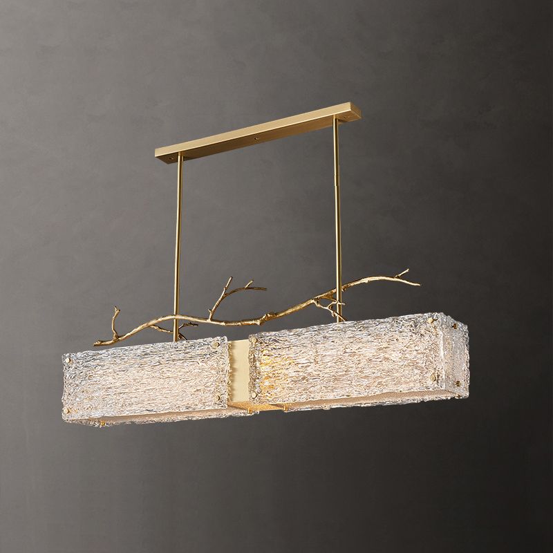 Rectangle Glass Island Light Fixtures Modern Style Hanging Lamp for Living Room