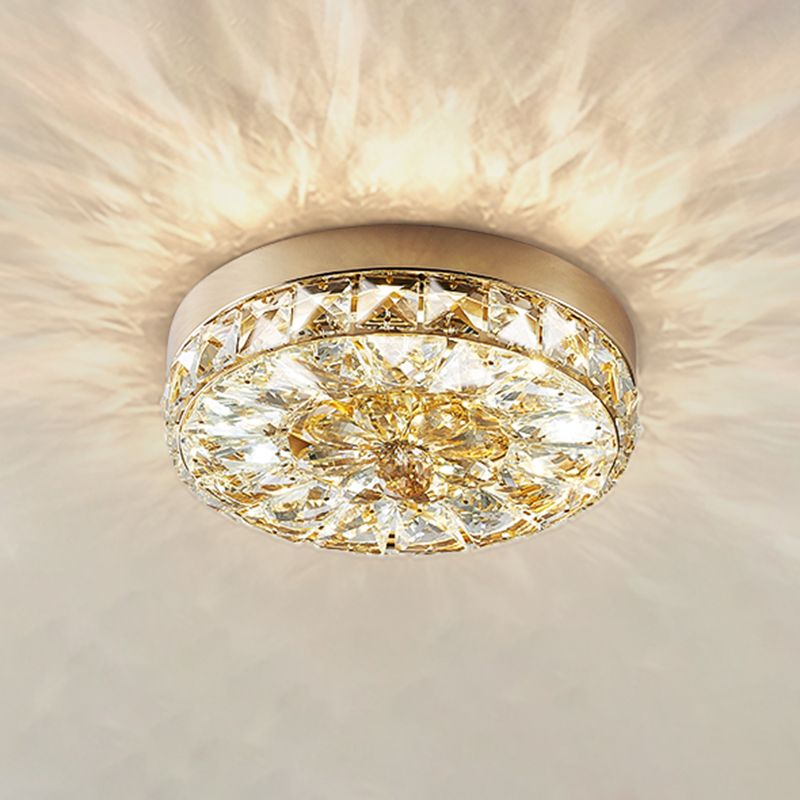 Contemporary K9 Crystal Flush Mount 1-Light Cylinder Flush Ceiling Light for Hallway