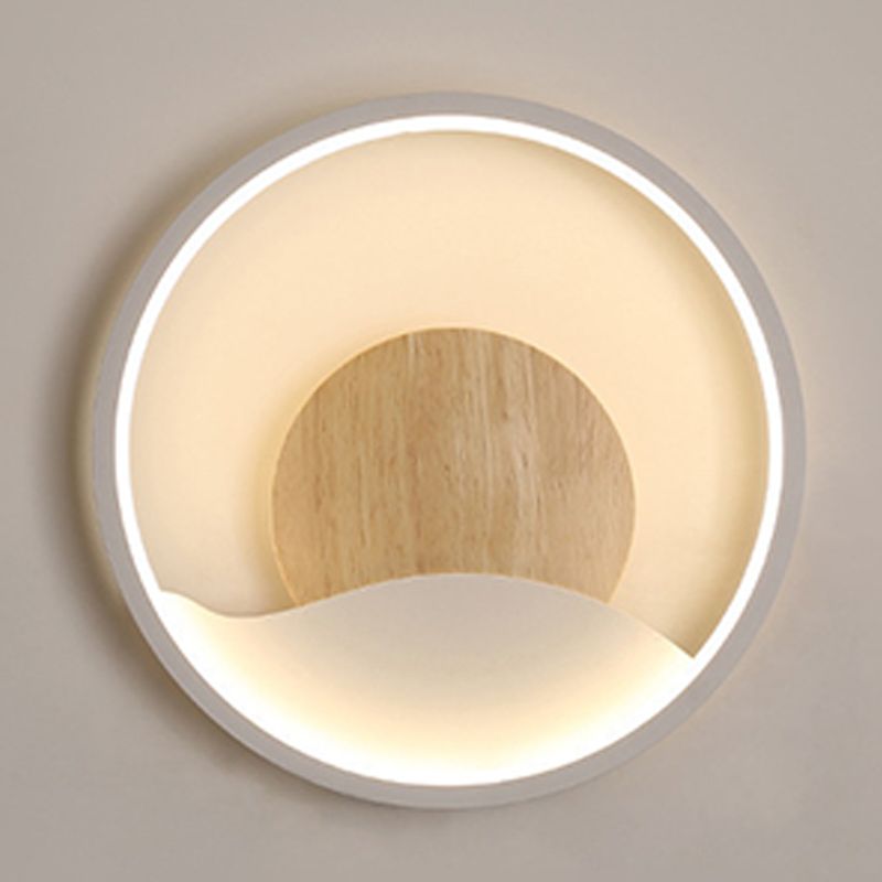 Iron and Wood Modern Wall Mount Round LED in White / Grey Wall Light