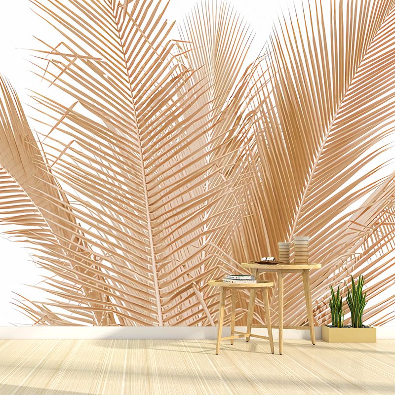 Photography Palm Leaves Mural Wall Decal for Living Room in Brown, Personalized Size Available