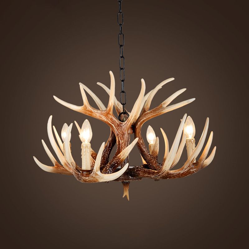 Résine Brown Chandelier Antler Fade-Look 4/6/9 têtes Rustic Suspension Pendant Light