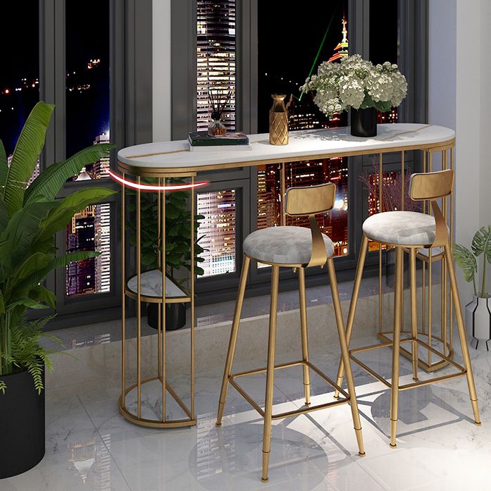 Glam Style Fixed Pub Set 1/3 Pieces Stone Oval Counter Table Set