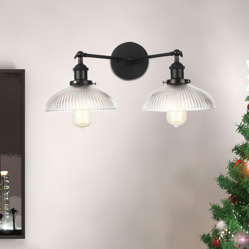 Gewölbter Wohnzimmer Wandleuchte Industrial Clear Ripped Glass 2 Lichter Bronze/Messing/Kupferleuchte Lampe