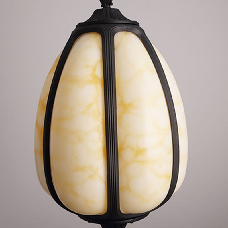 Resin Imitation Jade Shade Pumpkin Hanging Light Black Aluminum Frame Corridor Aisle Lighting Pendant with 23.5" Adjustable Chain