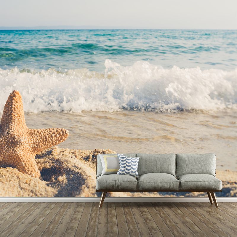 Huge Sea Mural Decal Photography Style Moisture Resistant for Sitting Room